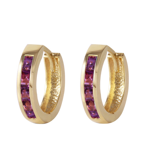 0.85 Carat 14K Solid Gold Hoop Huggie Earrings Purple Amethyst