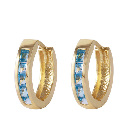 1.2 Carat 14K Solid Gold Hoop Huggie Earrings Blue Topaz