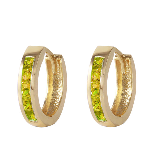 1 Carat 14K Solid Gold Hoop Huggie Earrings Peridot