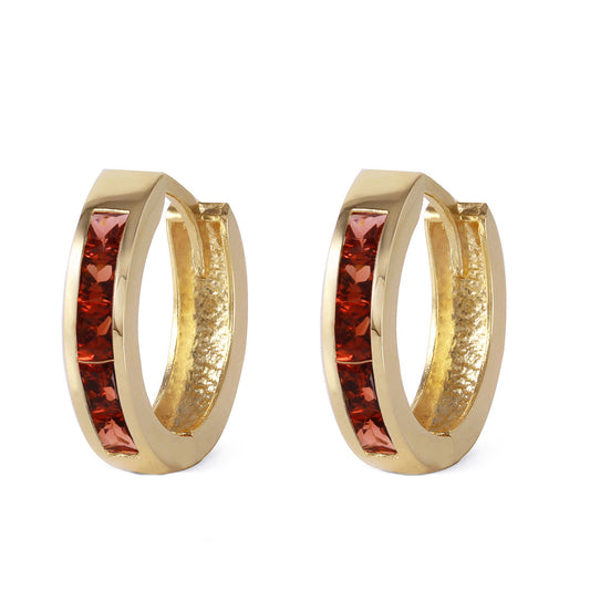 1.3 Carat 14K Solid Gold Hoop Huggie Earrings Garnet