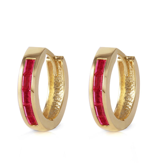 1.3 Carat 14K Solid Gold Hoop Earrings Natural Ruby