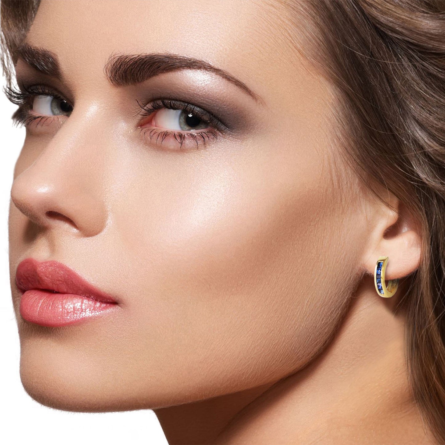 1.3 Carat 14K Solid Gold Hoop Earrings Natural Sapphire