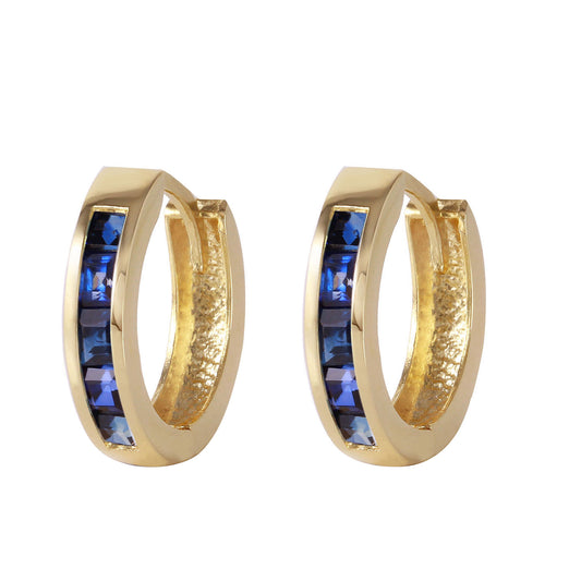 1.3 Carat 14K Solid Gold Hoop Earrings Natural Sapphire