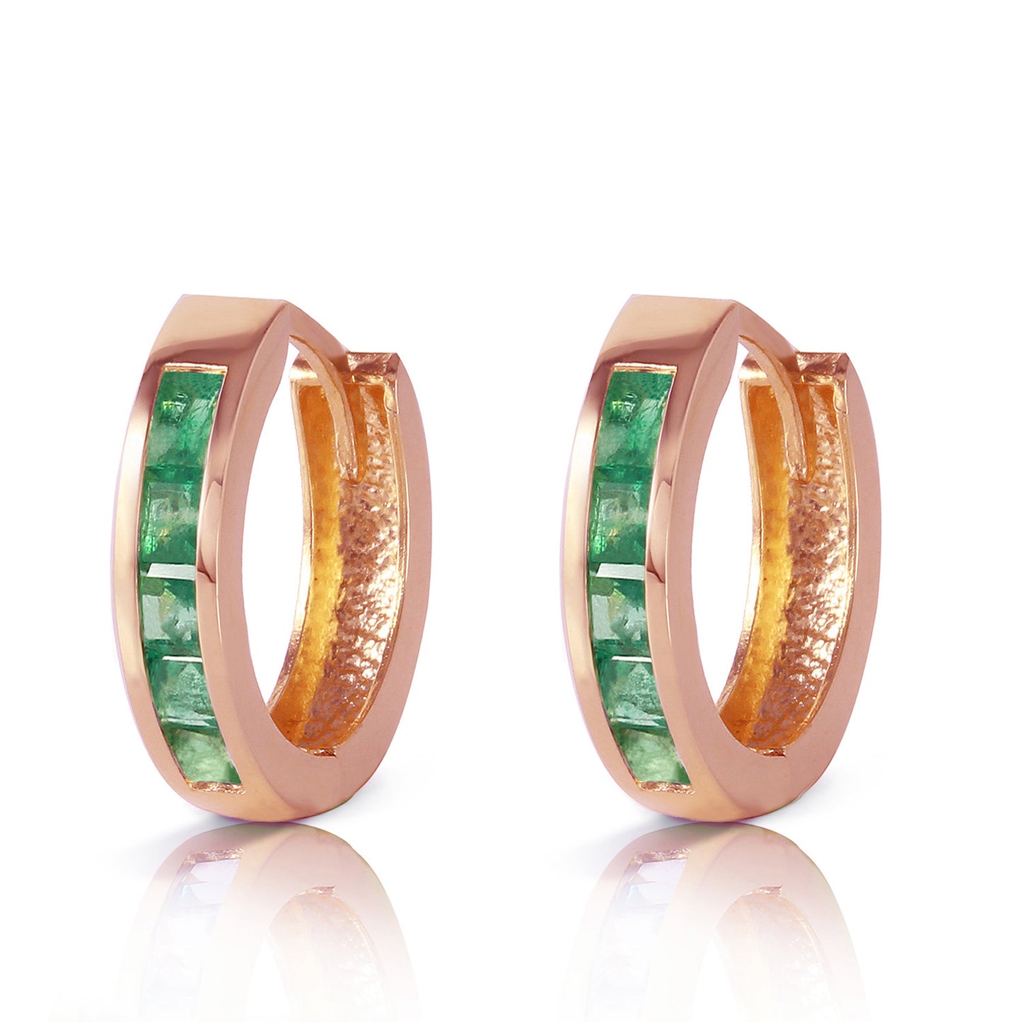 14K Solid Gold Hoop Earrings w/ Natural Emeralds