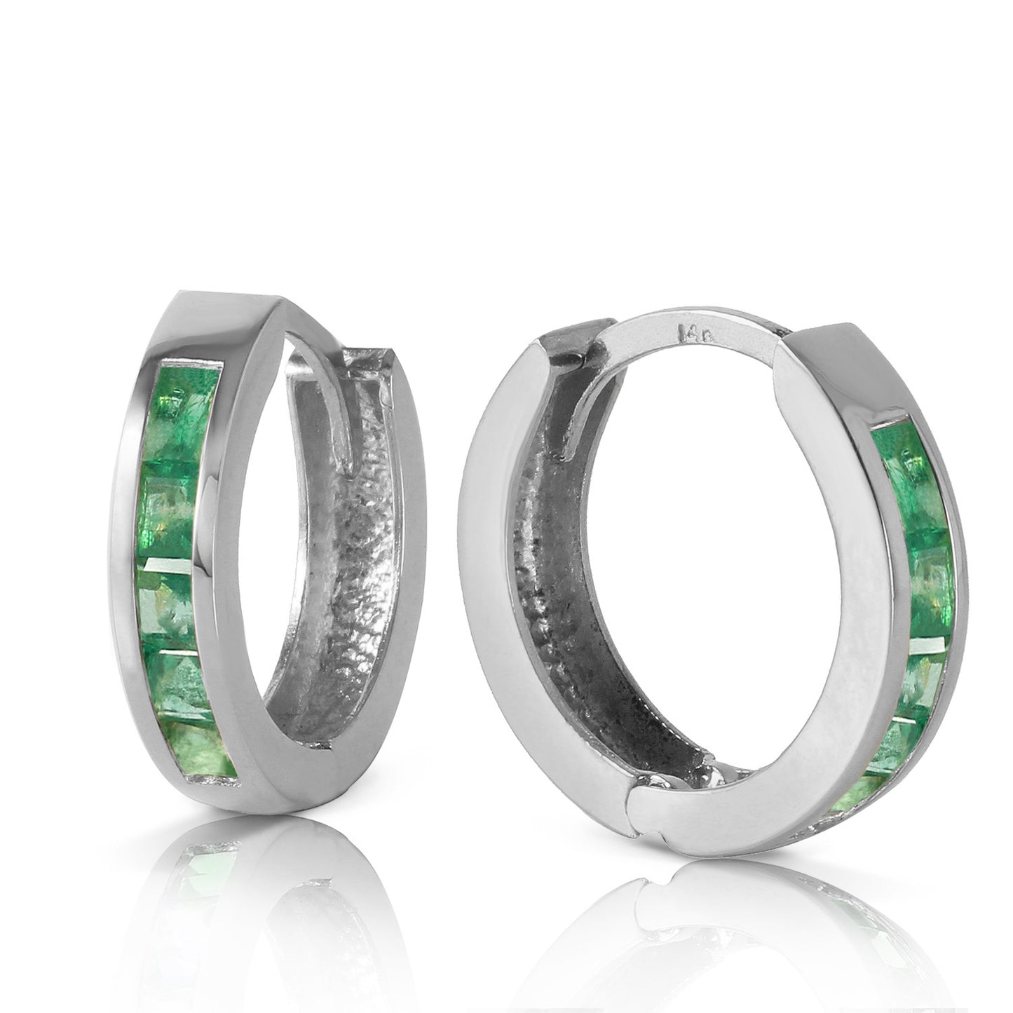 14K Solid Gold Hoop Earrings w/ Natural Emeralds