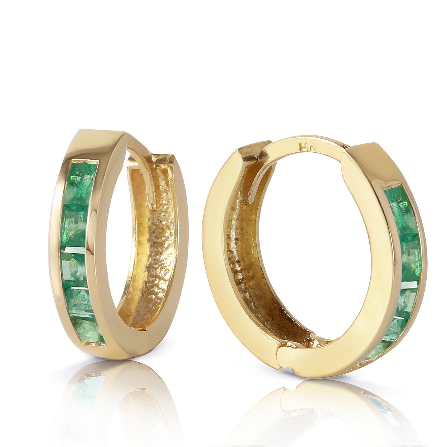 14K Solid Gold Hoop Earrings w/ Natural Emeralds