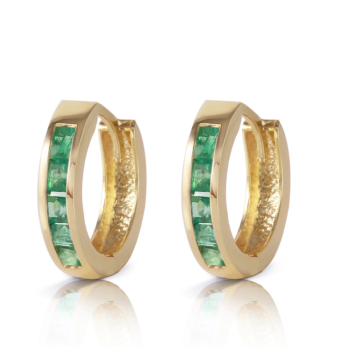 14K Solid Gold Hoop Earrings w/ Natural Emeralds