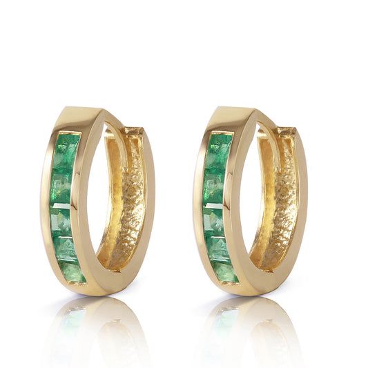 14k Solid Gold Huggie Celestial Sparkle Emerald Earrings