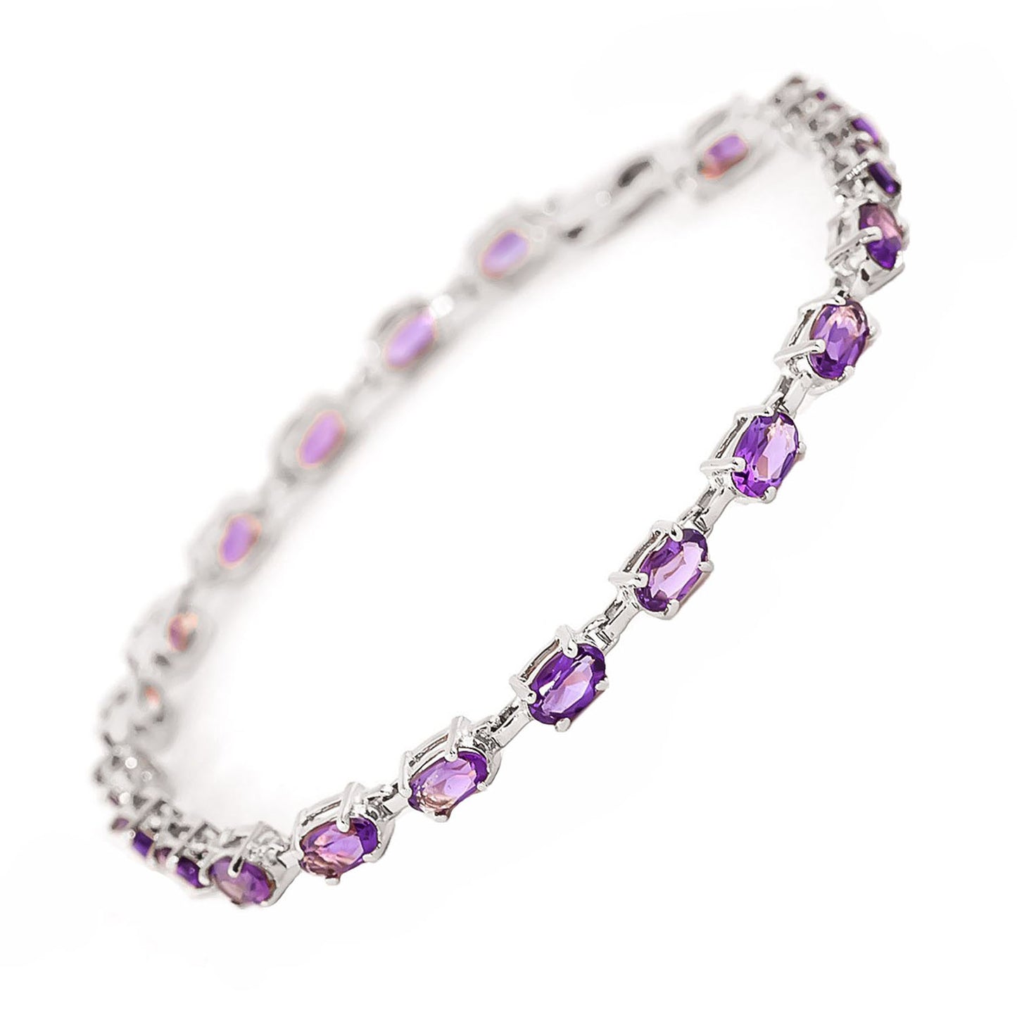 5.5 Carat 14K Solid Gold Tennis Bracelet Amethyst