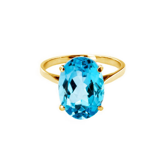 8 Carat 14K Solid Gold Ring Natural Oval Blue Topaz