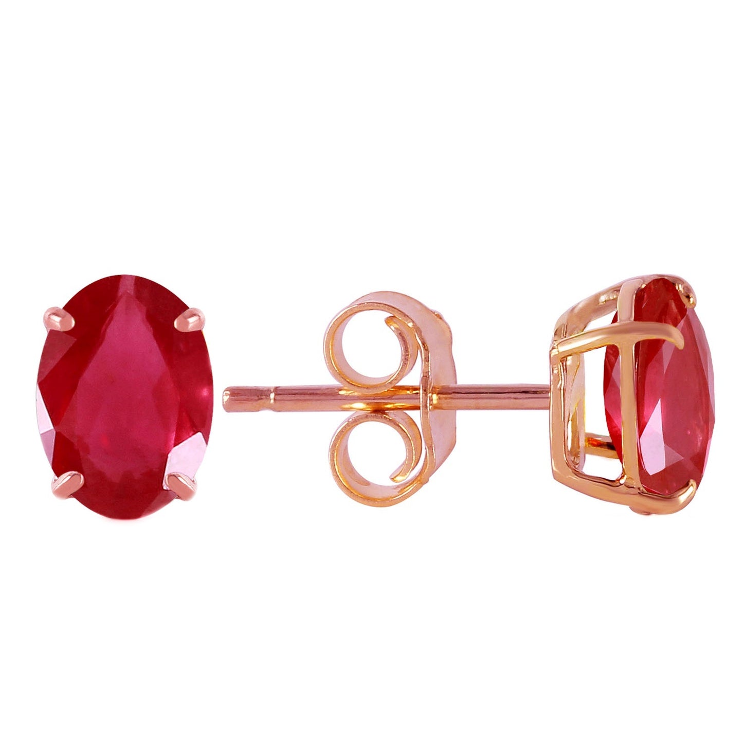 1.8 Carat 14k Solid Gold Stud Sleek Oval Ruby Earrings