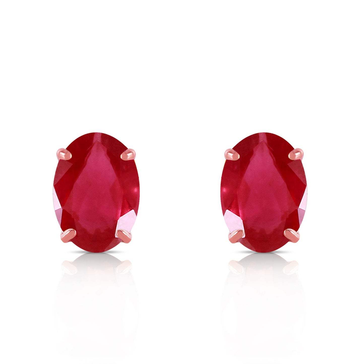 1.8 Carat 14k Solid Gold Stud Sleek Oval Ruby Earrings