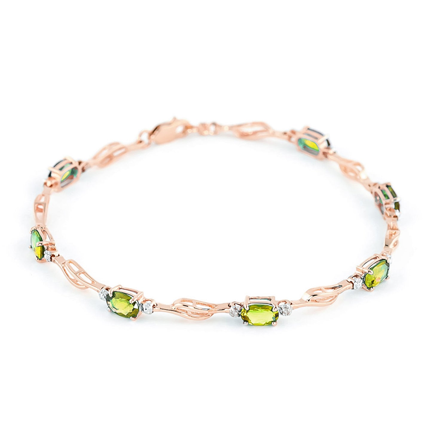 3.39 Carat 14K Solid Gold Bracelet Peridot Diamond