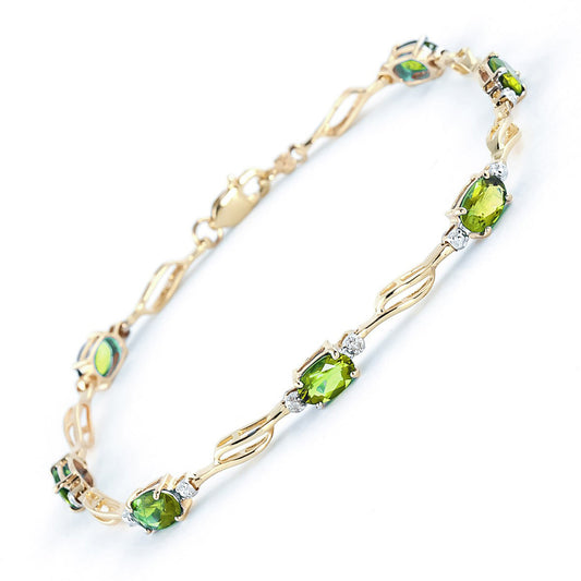 3.39 Carat 14K Solid Gold Bracelet Peridot Diamond