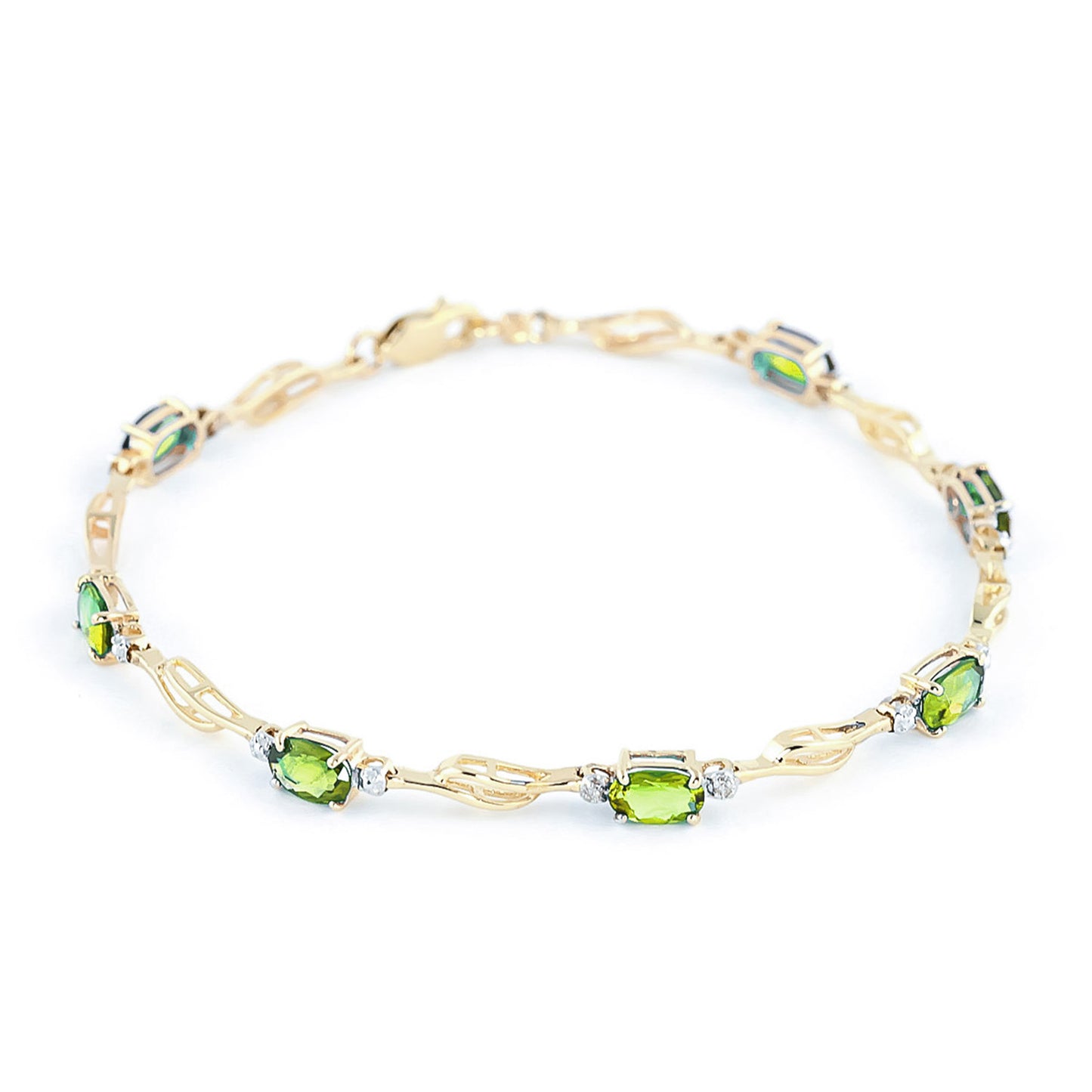 3.39 Carat 14K Solid Gold Bracelet Peridot Diamond