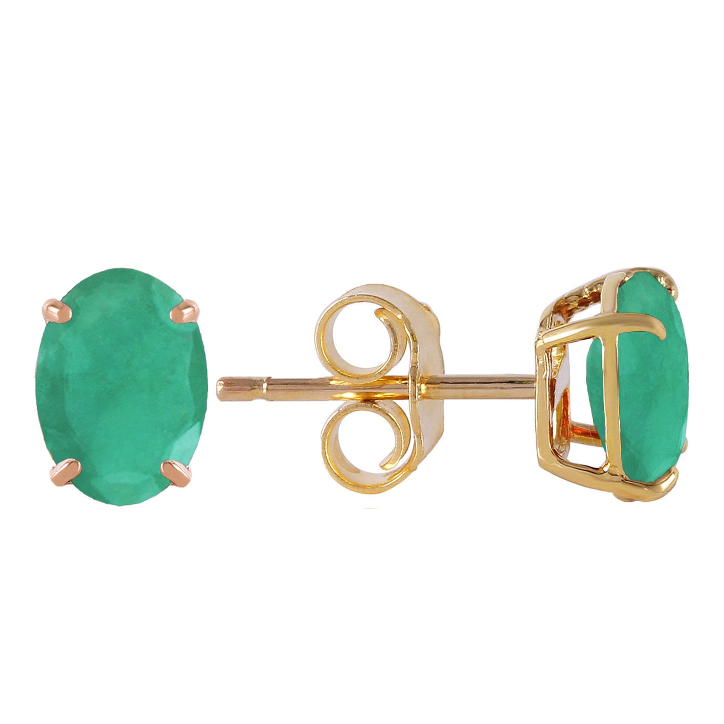 1.8 Carat 14k Solid Gold Stud Sleek Oval Emerald Earrings