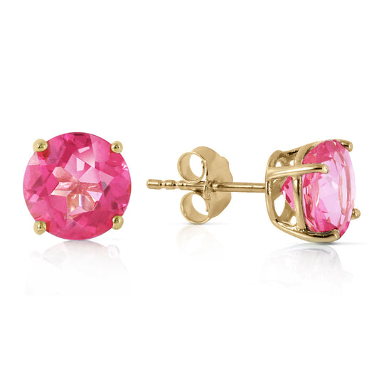 3.1 Carat 14k Solid Gold Stud Luminous Orb Pink Topaz Earrings