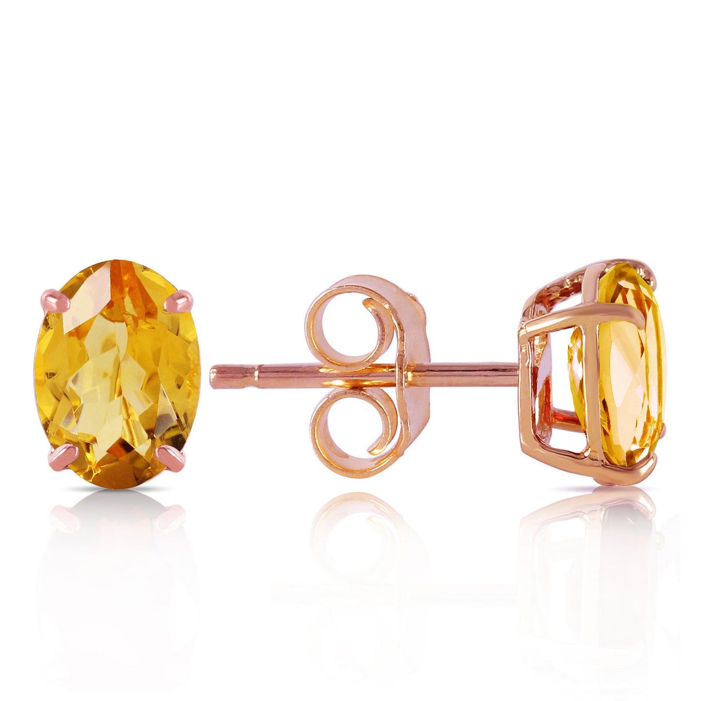 1.8 Carat 14k Solid Gold Studs Sleek Oval Citrine Earrings