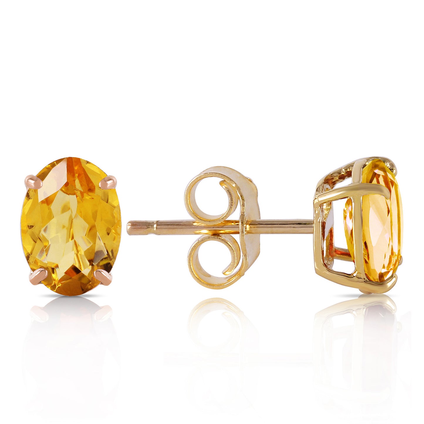 1.8 Carat 14k Solid Gold Studs Sleek Oval Citrine Earrings