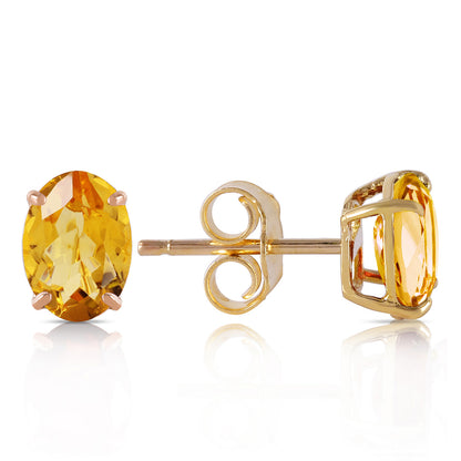 1.8 Carat 14k Solid Gold Studs Sleek Oval Citrine Earrings