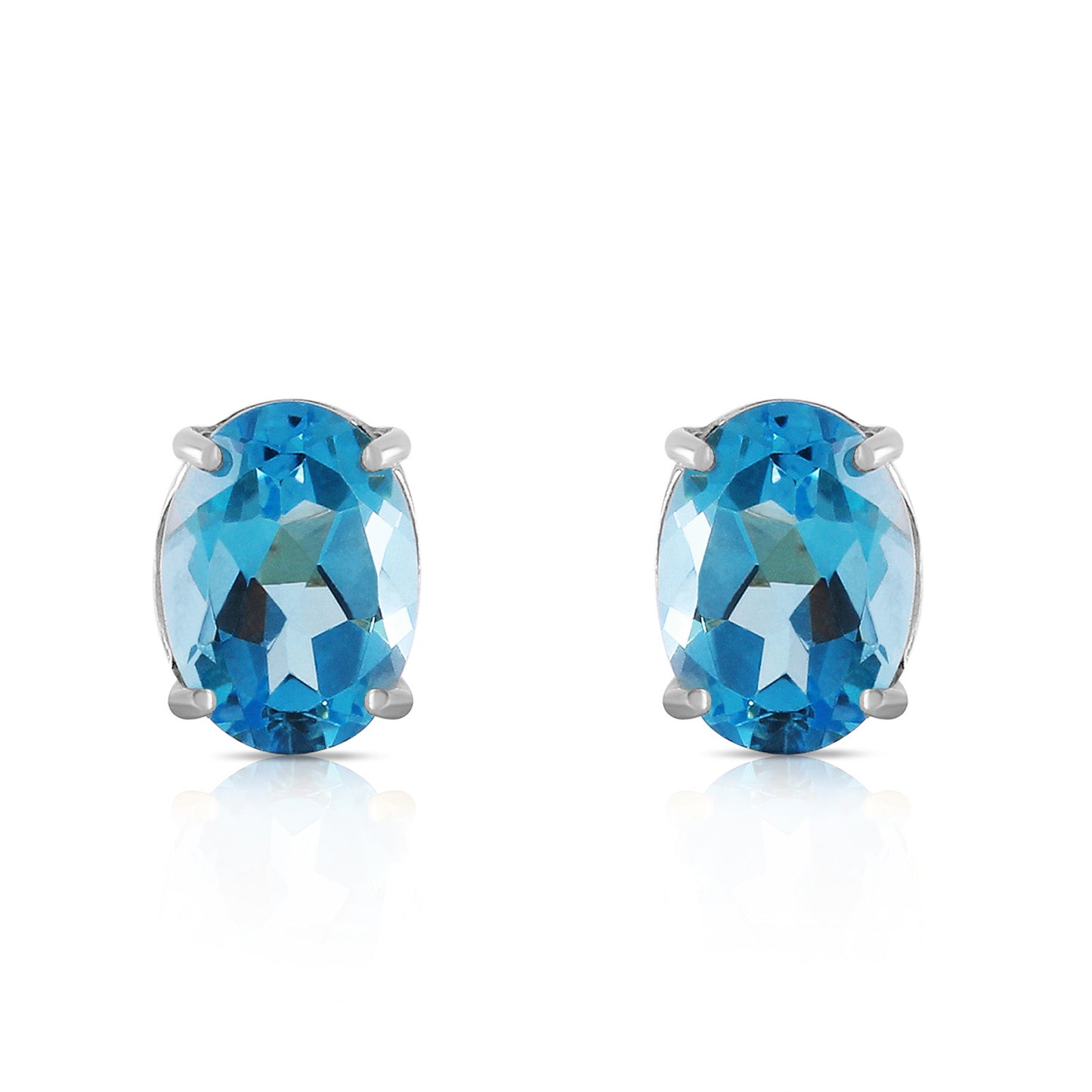 1.8 Carat 14k Solid Gold Studs Sleek Oval Blue Topaz Earrings