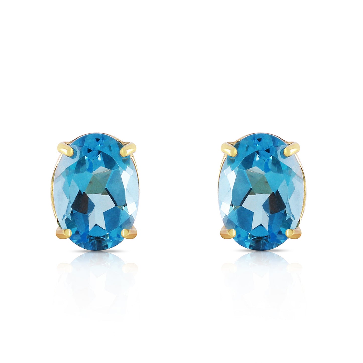 1.8 Carat 14k Solid Gold Studs Sleek Oval Blue Topaz Earrings