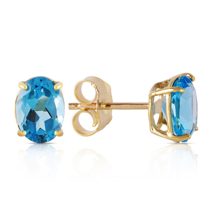 1.8 Carat 14k Solid Gold Studs Sleek Oval Blue Topaz Earrings