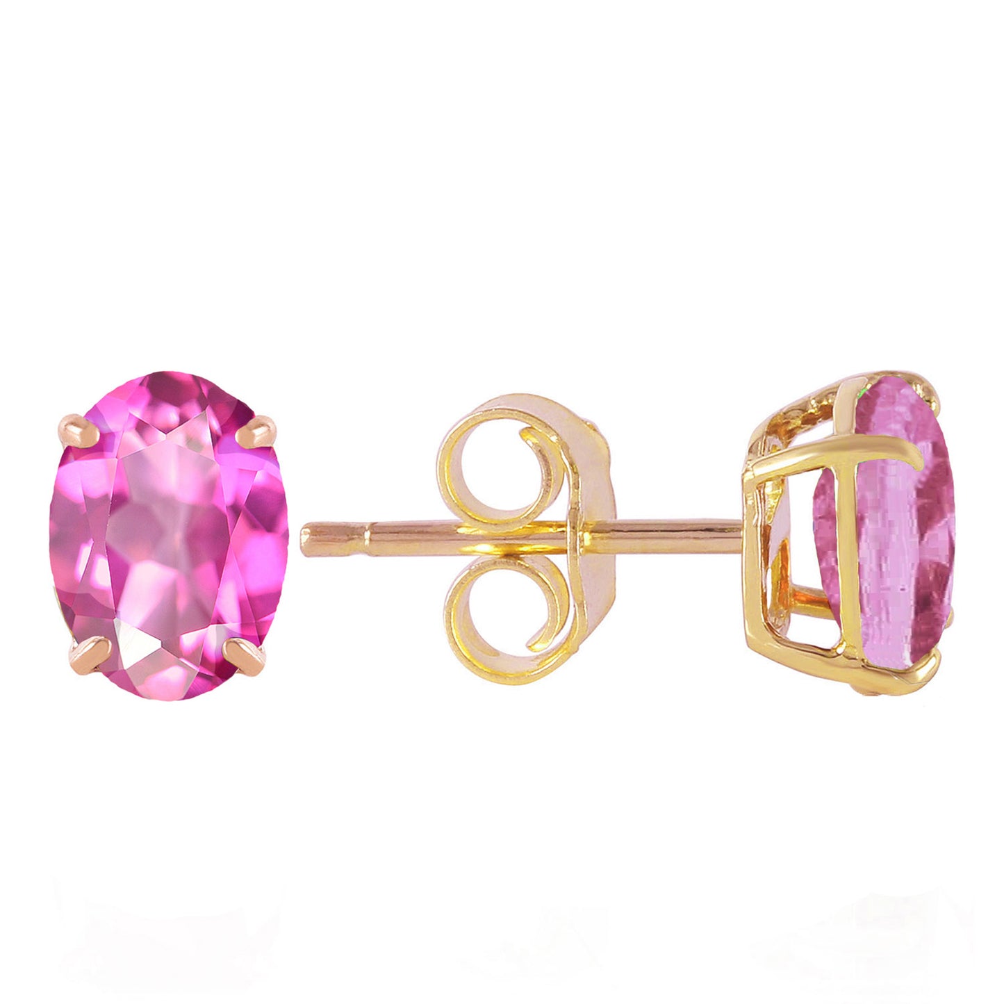 1.8 Carat 14k Solid Gold Sleek Oval Pink Topaz Earrings