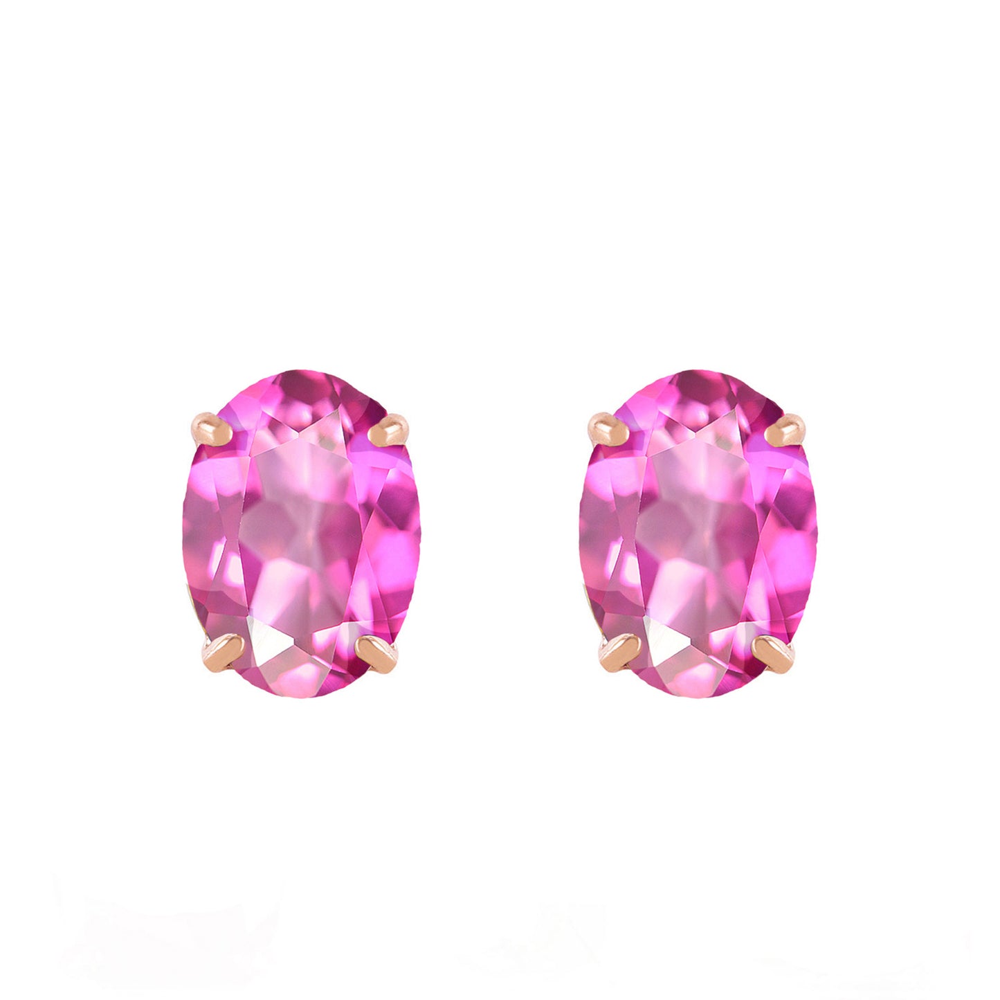 1.8 Carat 14k Solid Gold Sleek Oval Pink Topaz Earrings