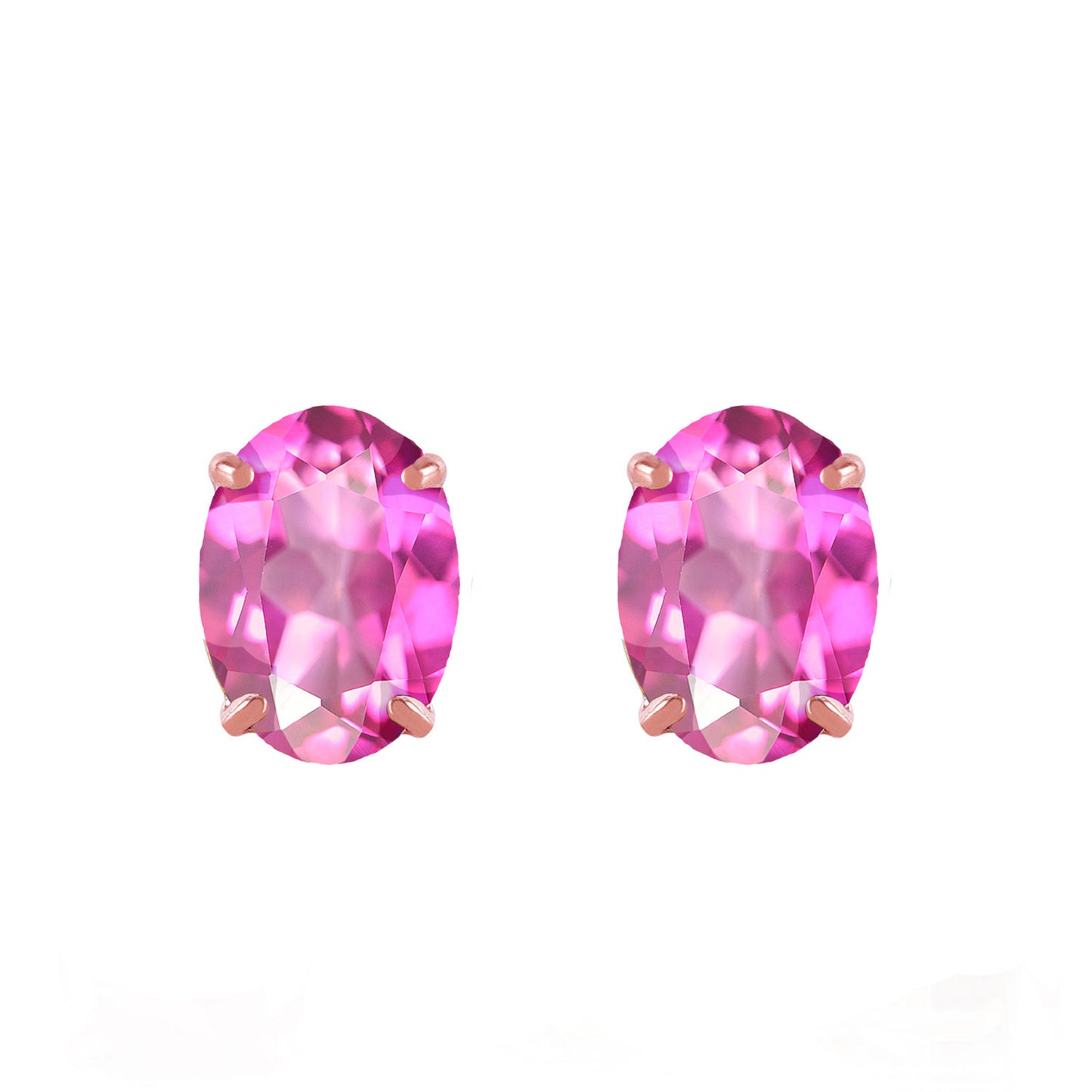 1.8 Carat 14k Solid Gold Sleek Oval Pink Topaz Earrings