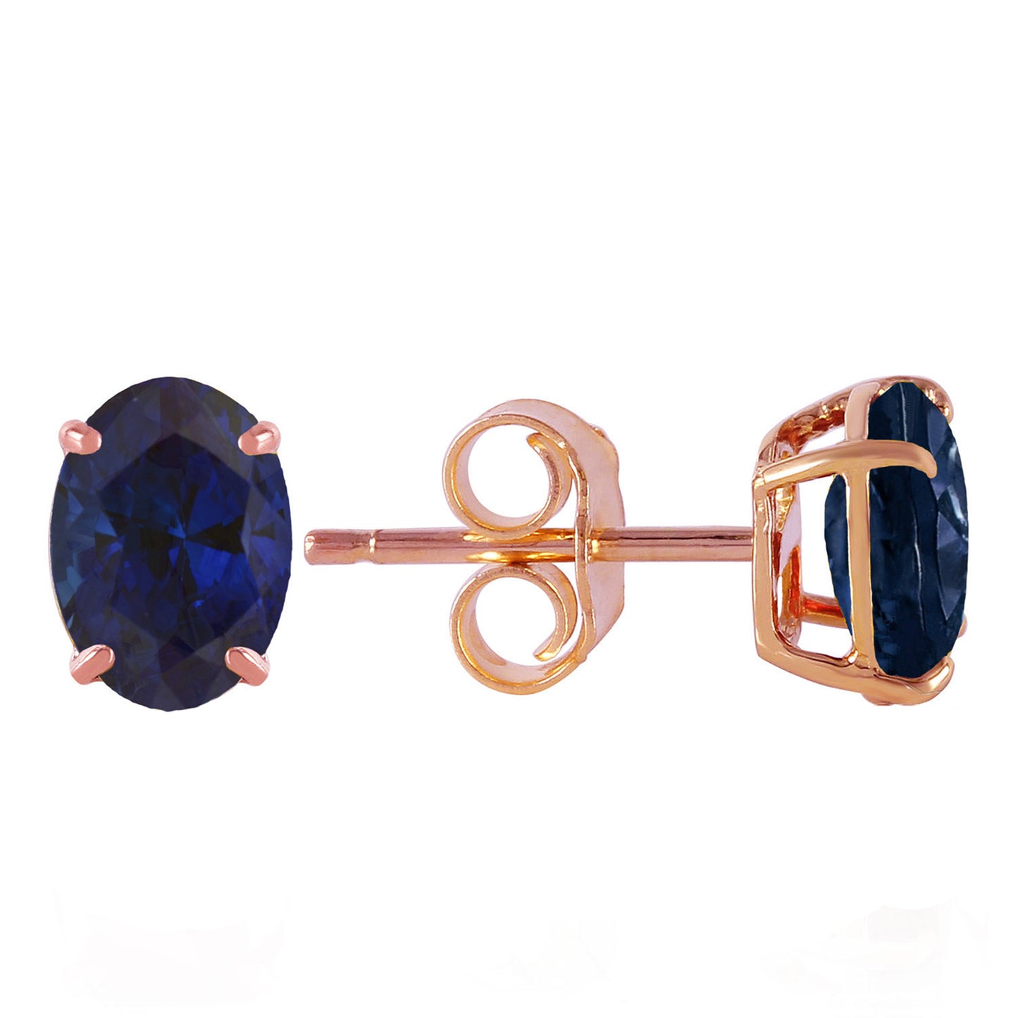 2 Carat 14k Solid Gold Stud Sleek Oval Sapphire Earrings