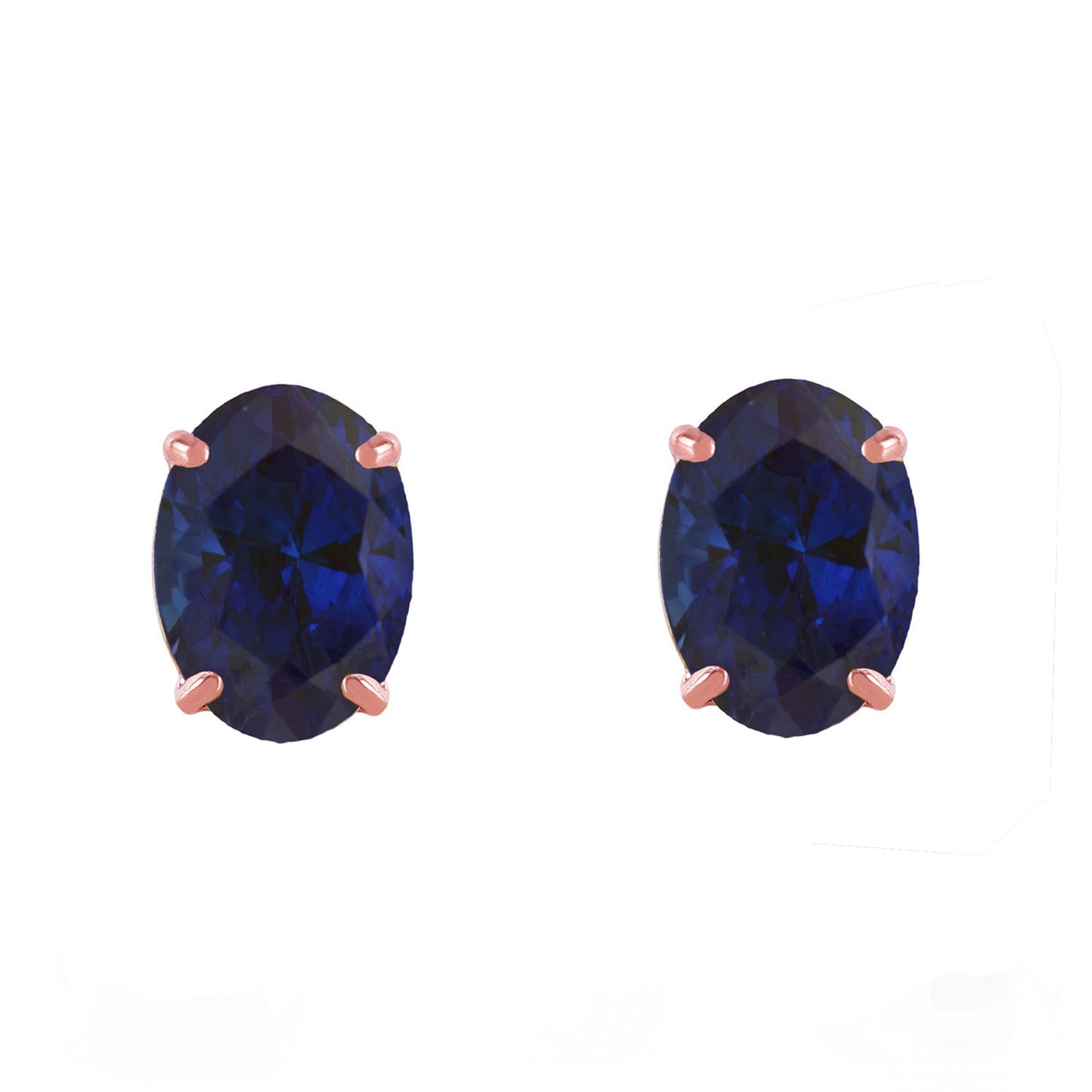 2 Carat 14k Solid Gold Stud Sleek Oval Sapphire Earrings