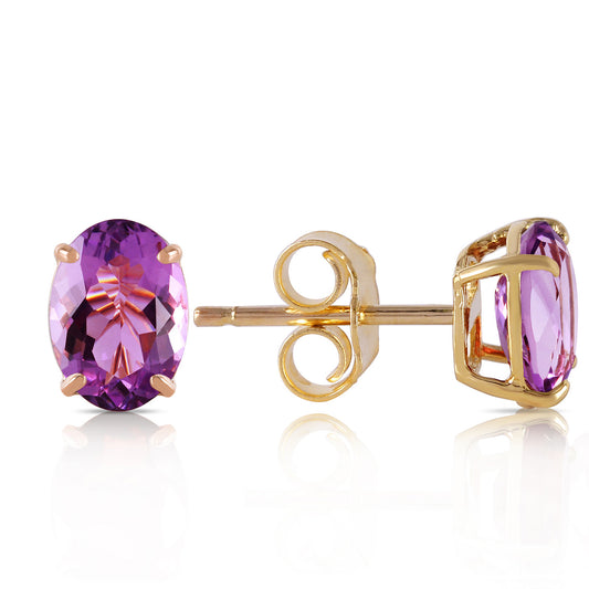 1.8 Carat 14k Solid Gold Stud Sleek Oval Amethyst Earrings