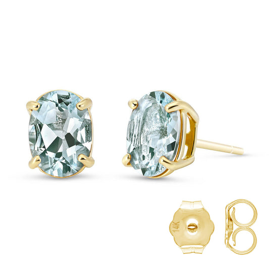 1.8 Carat 14k Solid Gold Stud Sleek Oval Aquamarine Earring