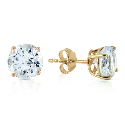 3.1 Carat 14k Solid Gold Stud Luminous Orb Aquamarine Earrings