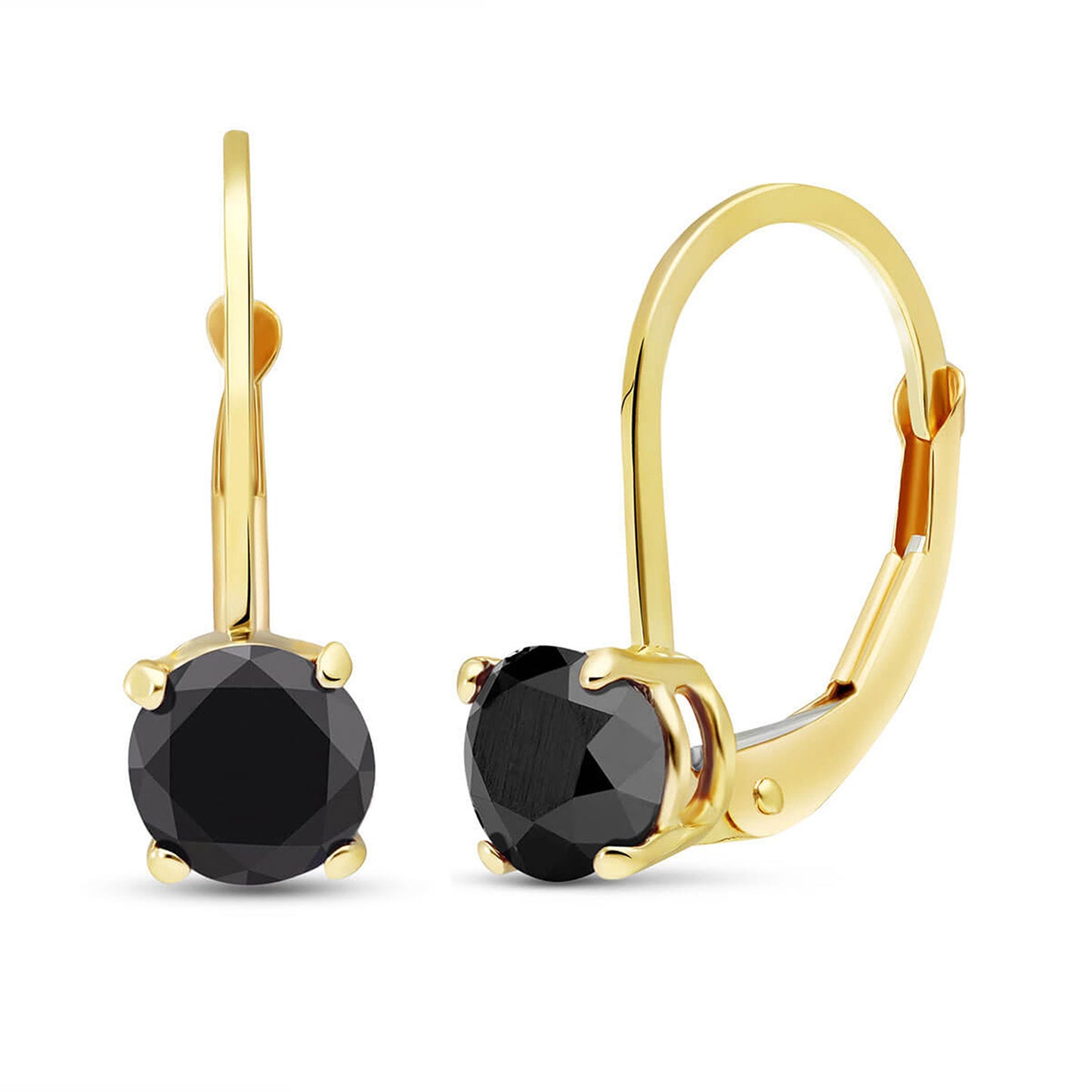1 Carat 14K Solid Gold Leverback Earrings 1.0 Carat Black Diamond