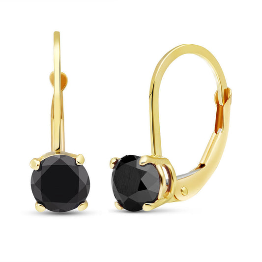 1 Carat 14K Solid Gold Leverback Earrings 1.0 Carat Black Diamond