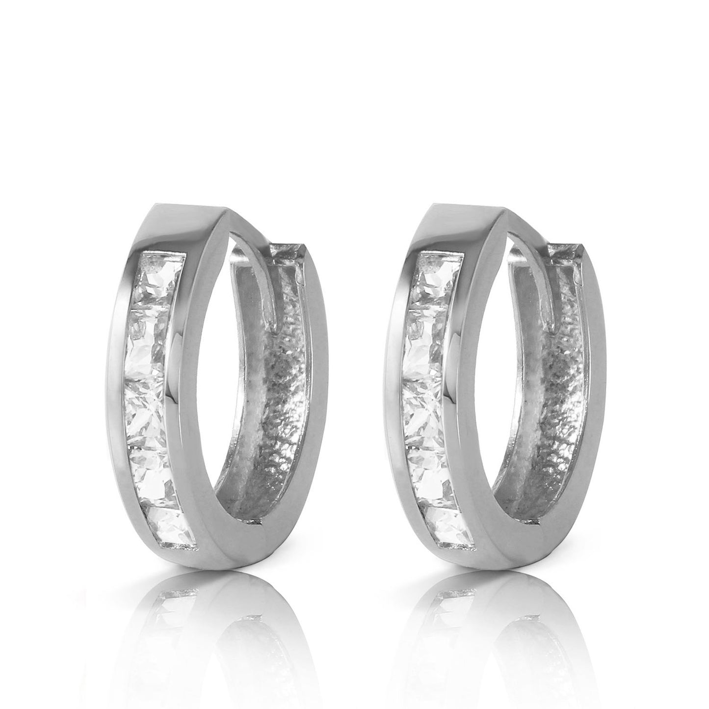 1.2 Carat 14K Solid Gold Hoop Huggie Earrings White Topaz