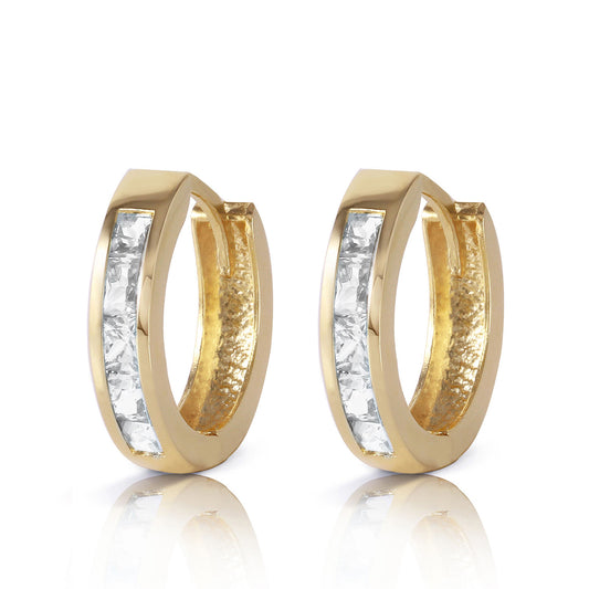 1.2 Carat 14K Solid Gold Hoop Huggie Earrings White Topaz