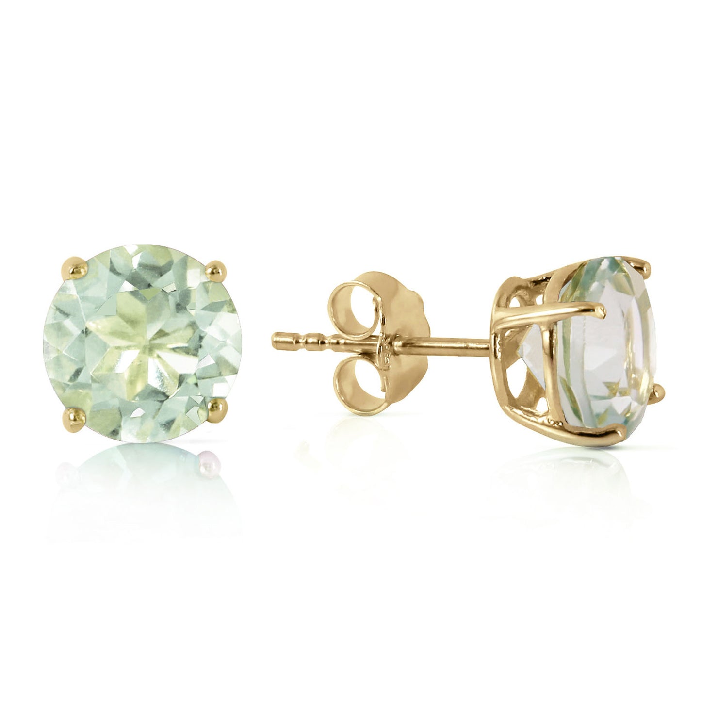 3.1 Carat 14k Solid Gold Stud Luminous Orb Green Amethyst Earrings