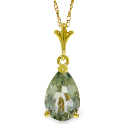 1.5 Carat 14K Solid Gold New England Green Amethyst Necklace