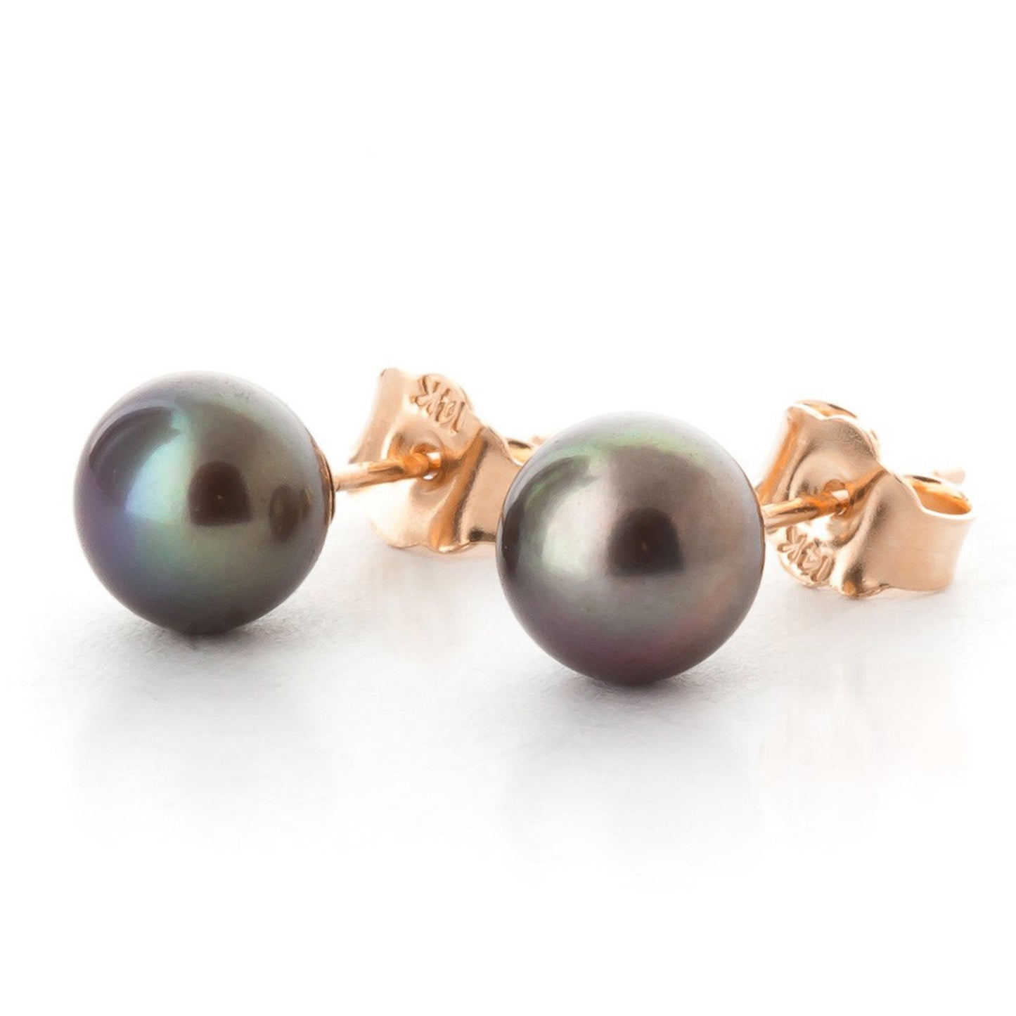 4 Carat 14k Solid Gold Pure Pearl Black Stud Earrings