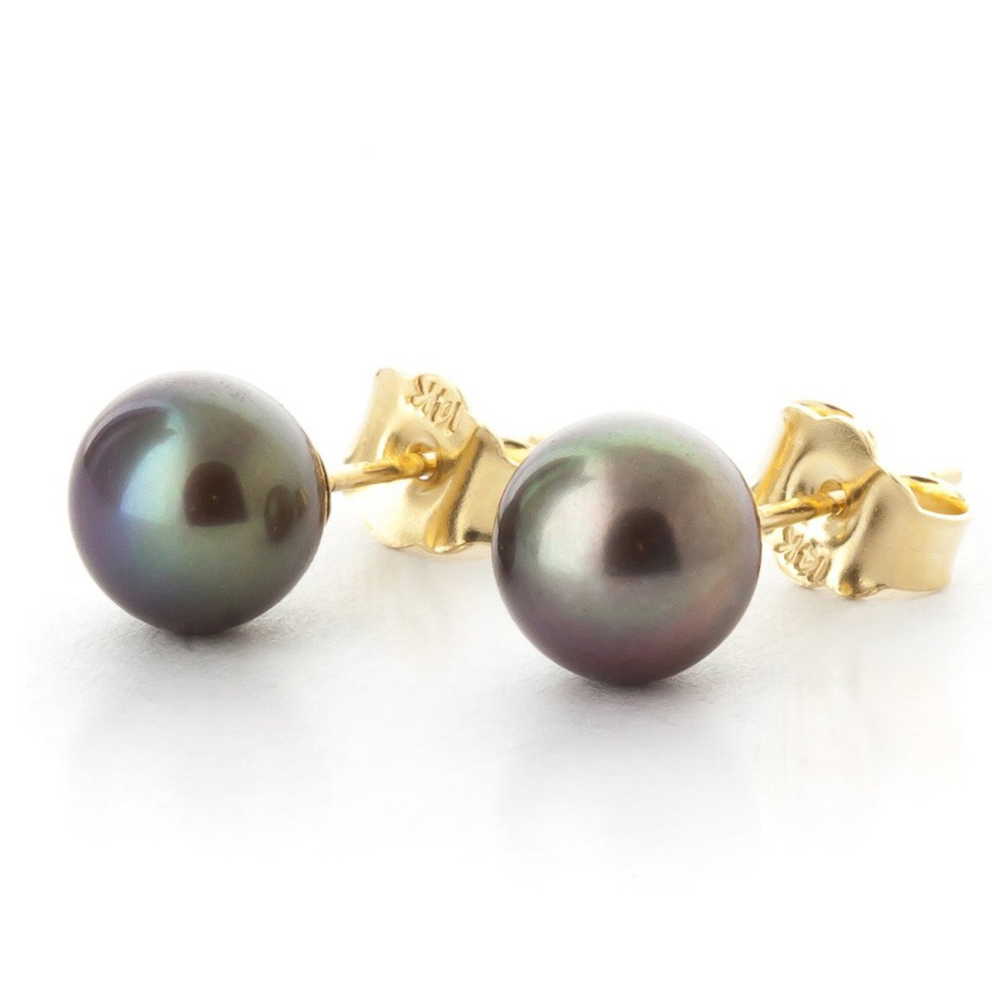 4 Carat 14k Solid Gold Pure Pearl Black Stud Earrings