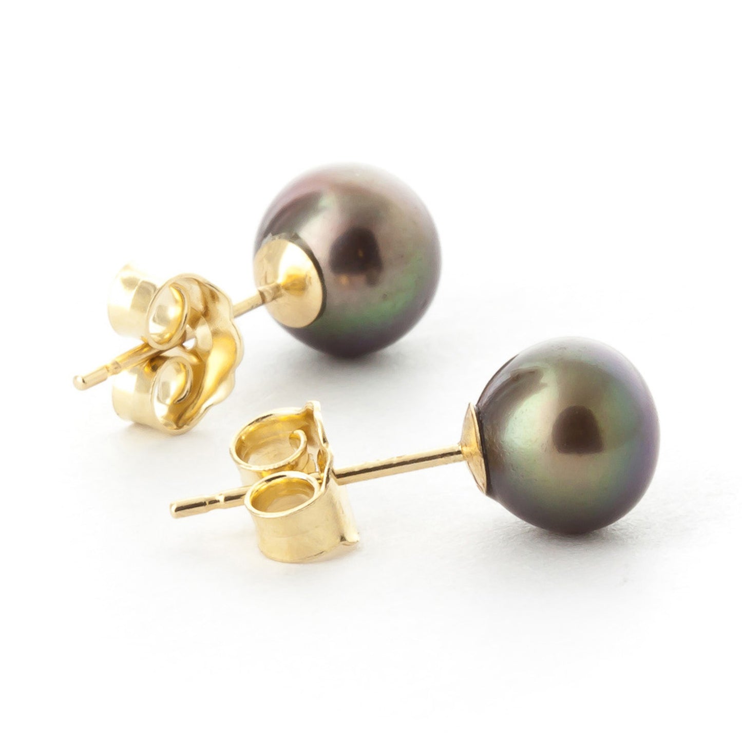 4 Carat 14k Solid Gold Pure Pearl Black Stud Earrings