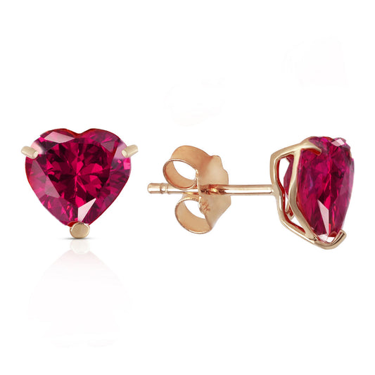 2.9 Carat 14K Solid Gold Stud Earrings Natural Heart Ruby