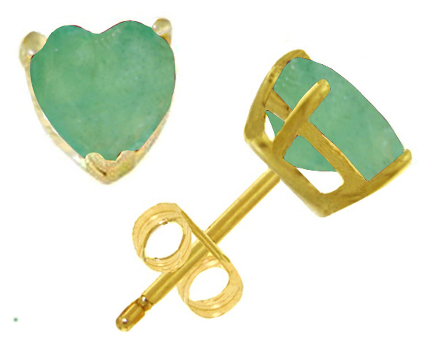 14K. Solid Gold Stud Earrings w/ Natural Heart Emeralds