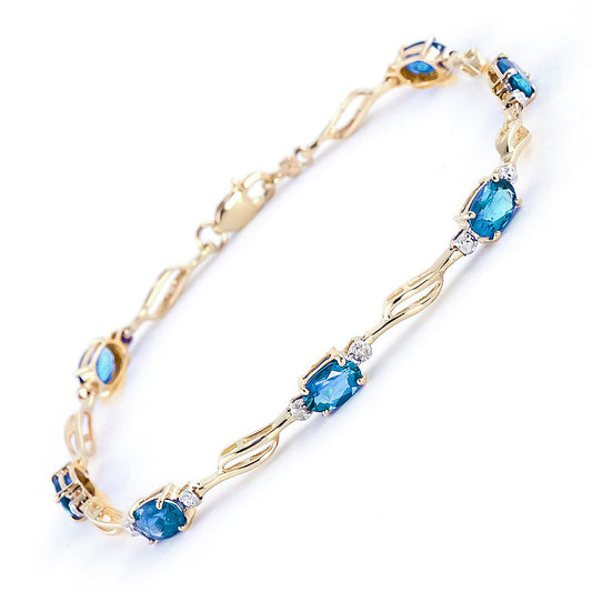 3.39 Carat 14K Solid Gold Radically Different Blue Topaz Diamond Bracelet