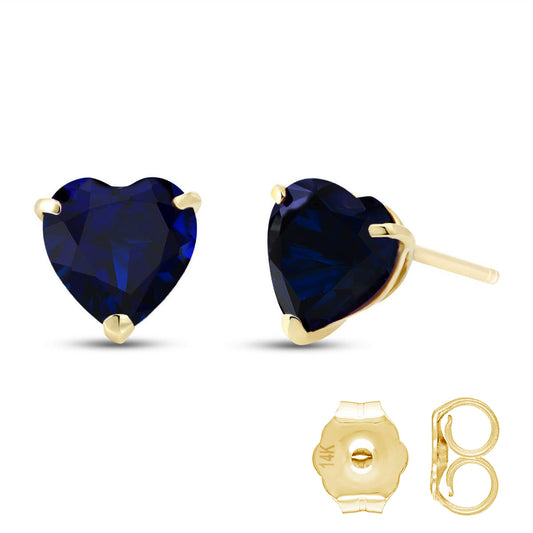 3.1 Carat 14K Solid Gold Stud Earrings Natural Heart Sapphire