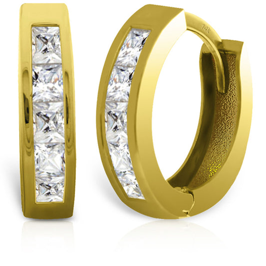 14K Solid Gold Hoop Huggie Earrings w/ Princess Cut Diamonds