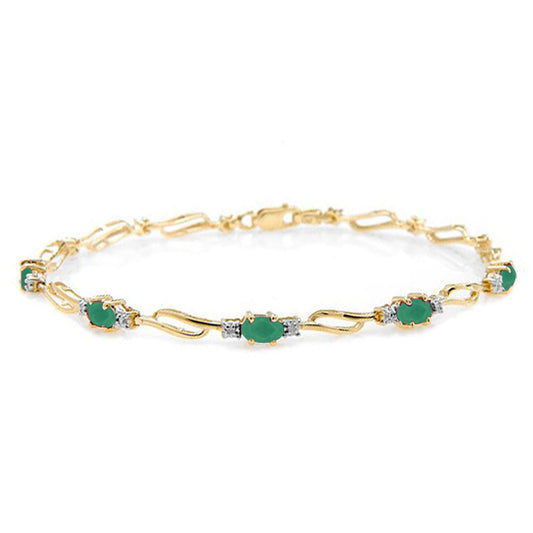 14K Solid Gold Bracelet w/ Emeralds & Diamonds